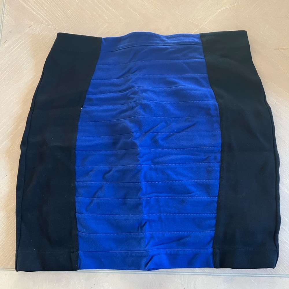 Express Blue and Black Panel Pencil Skirt